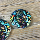 Owl Faux Stained Glass Car Coasters - Set of 2