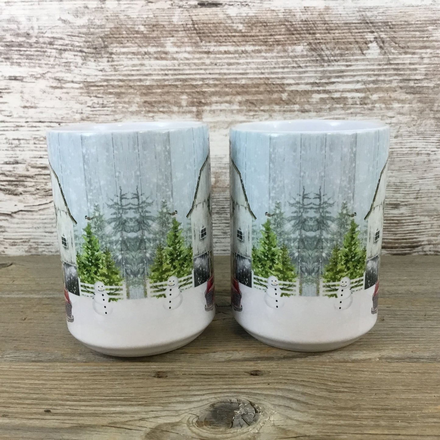 Set of 2 - OOPS Red Truck Winter Farm 15 oz Ceramic Coffee Mug