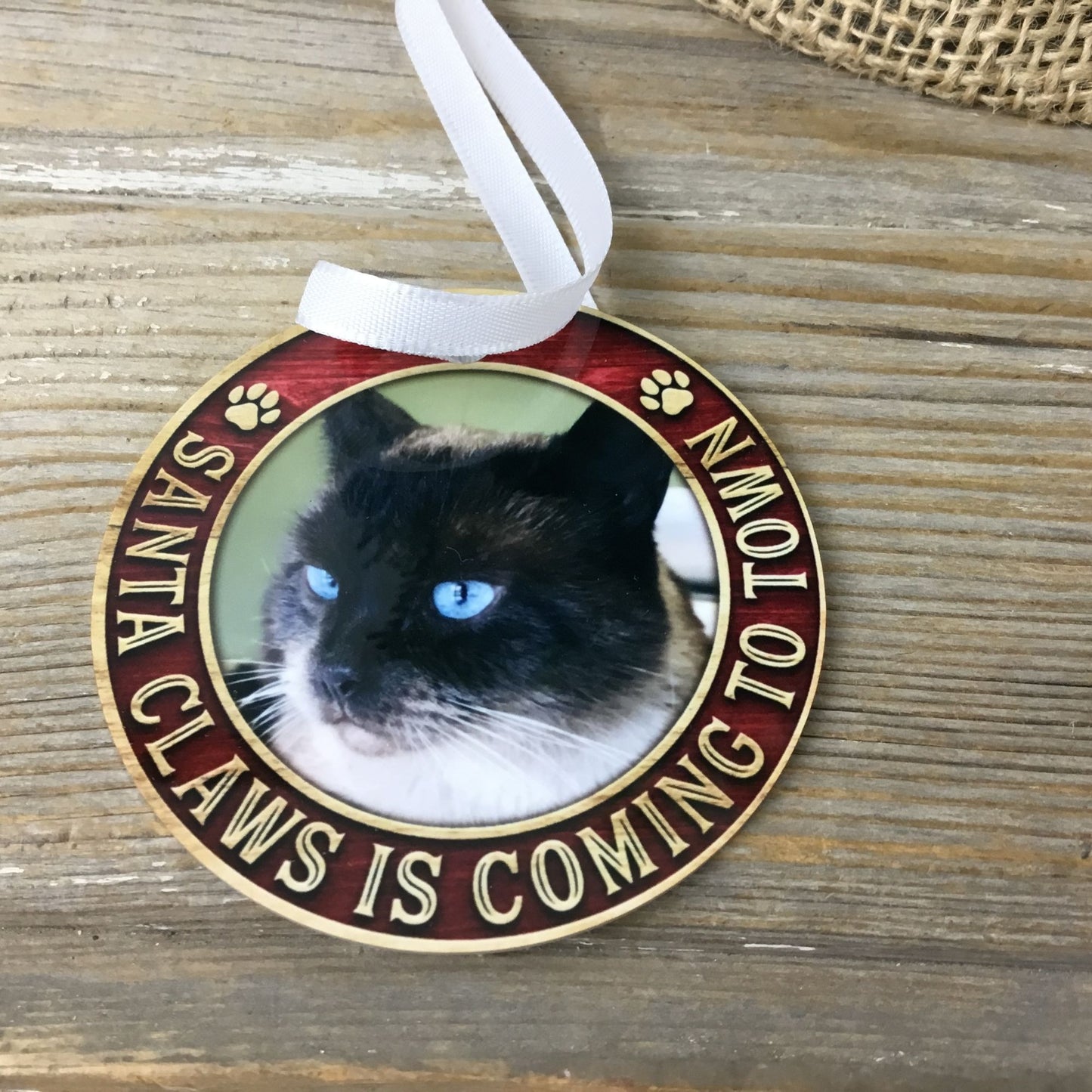 Santa Claws is Coming to Town Cat Picture Christmas Ornament