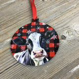 Black and White Dairy Cow Christmas Ornament Double Sided