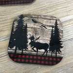 Moose Buffalo Plaid Set of 4 Hardboard Coasters
