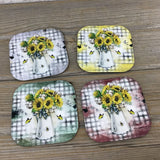 Sunflower Butterfly & Bees Plaid Set of 4 Hardboard Coasters