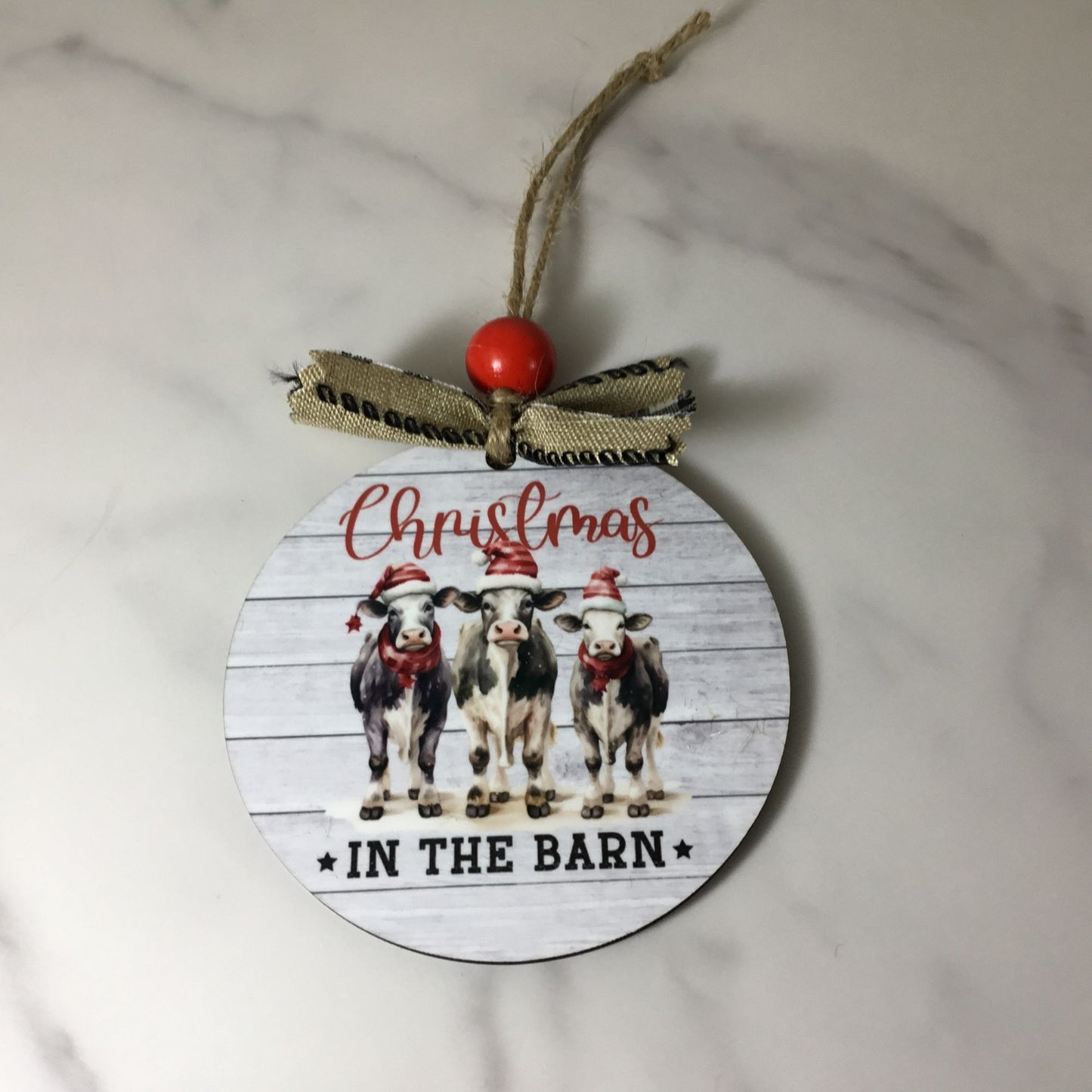 Cow Christmas in the Barn" 3.5" Wooden Ornament