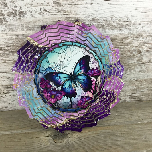 Stained Glass Butterfly Wind Spinner 10"