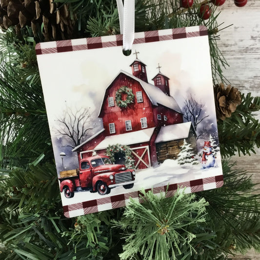 Red Truck Christmas on the Farm Christmas Ornament