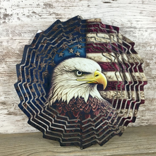 Bald Eagle American Flag Wind Spinner 10"