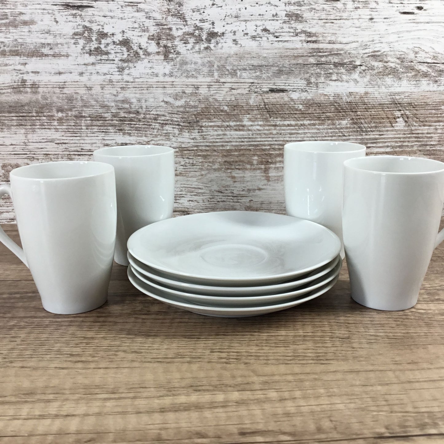 Mosa Select White Porcelain Coffee Mugs & Saucers Set of 4 Mid-Century Modern