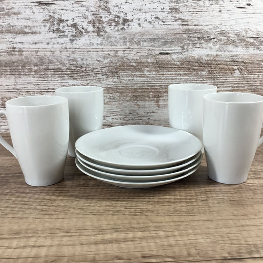 Mosa Select White Porcelain Coffee Mugs & Saucers Set of 4 Mid-Century Modern