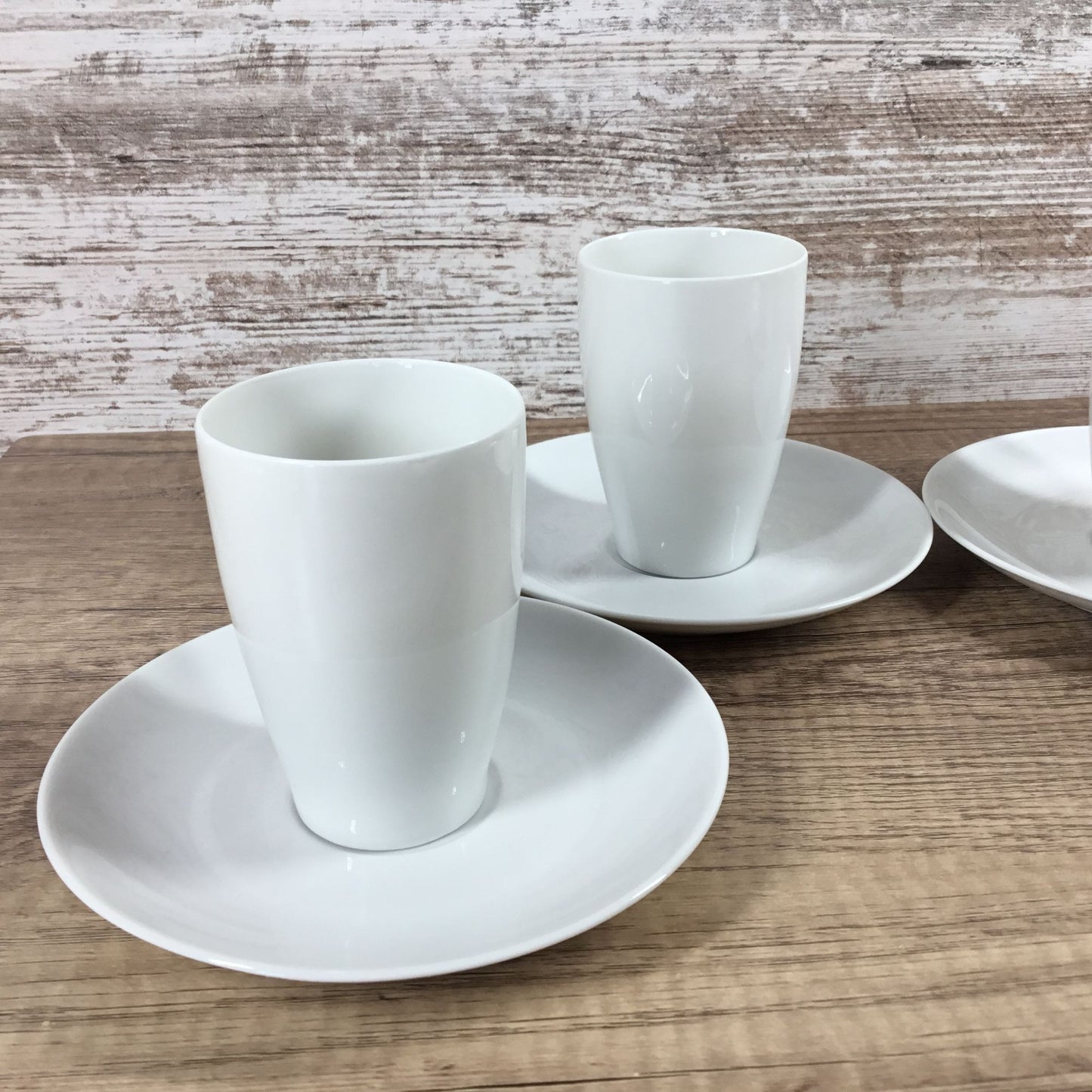 Mosa Select White Porcelain Coffee Mugs & Saucers Set of 4 Mid-Century Modern