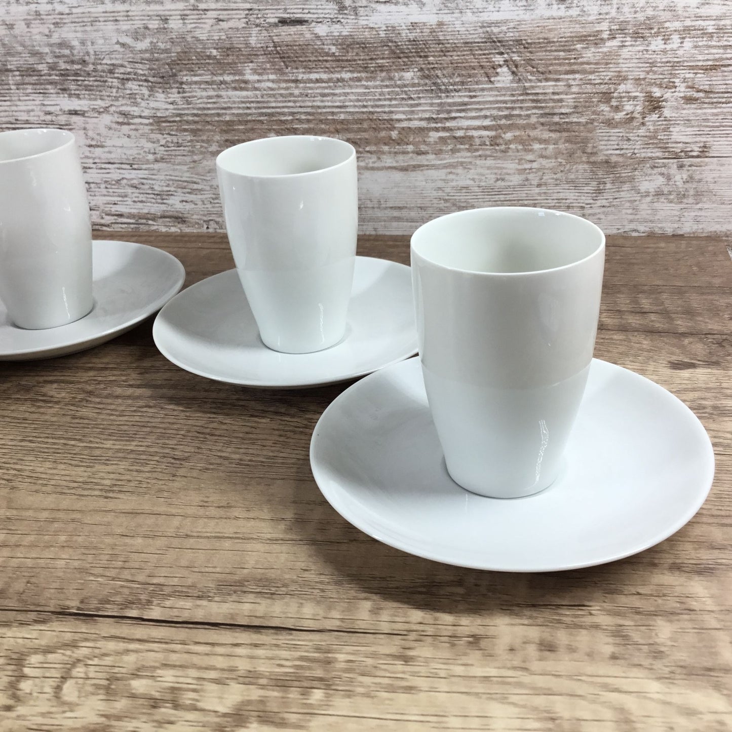 Mosa Select White Porcelain Coffee Mugs & Saucers Set of 4 Mid-Century Modern