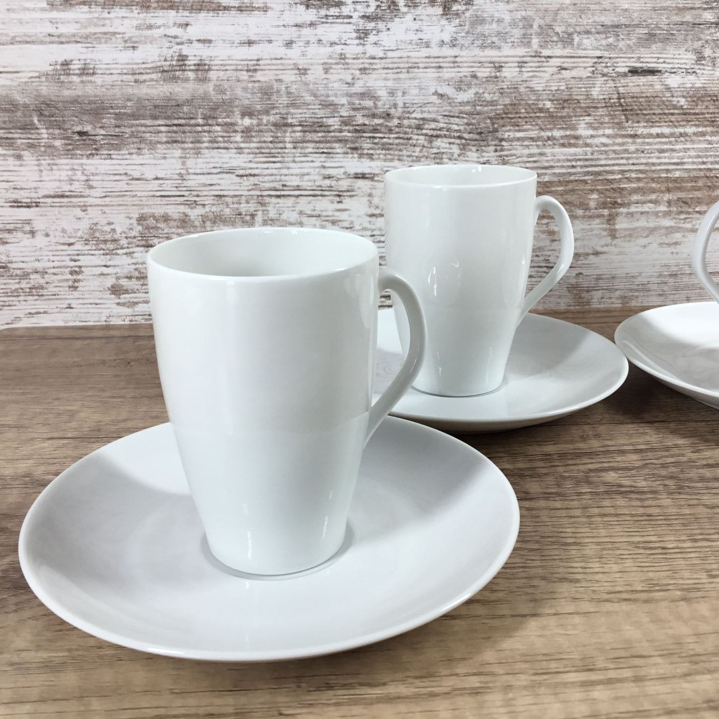 Mosa Select White Porcelain Coffee Mugs & Saucers Set of 4 Mid-Century Modern