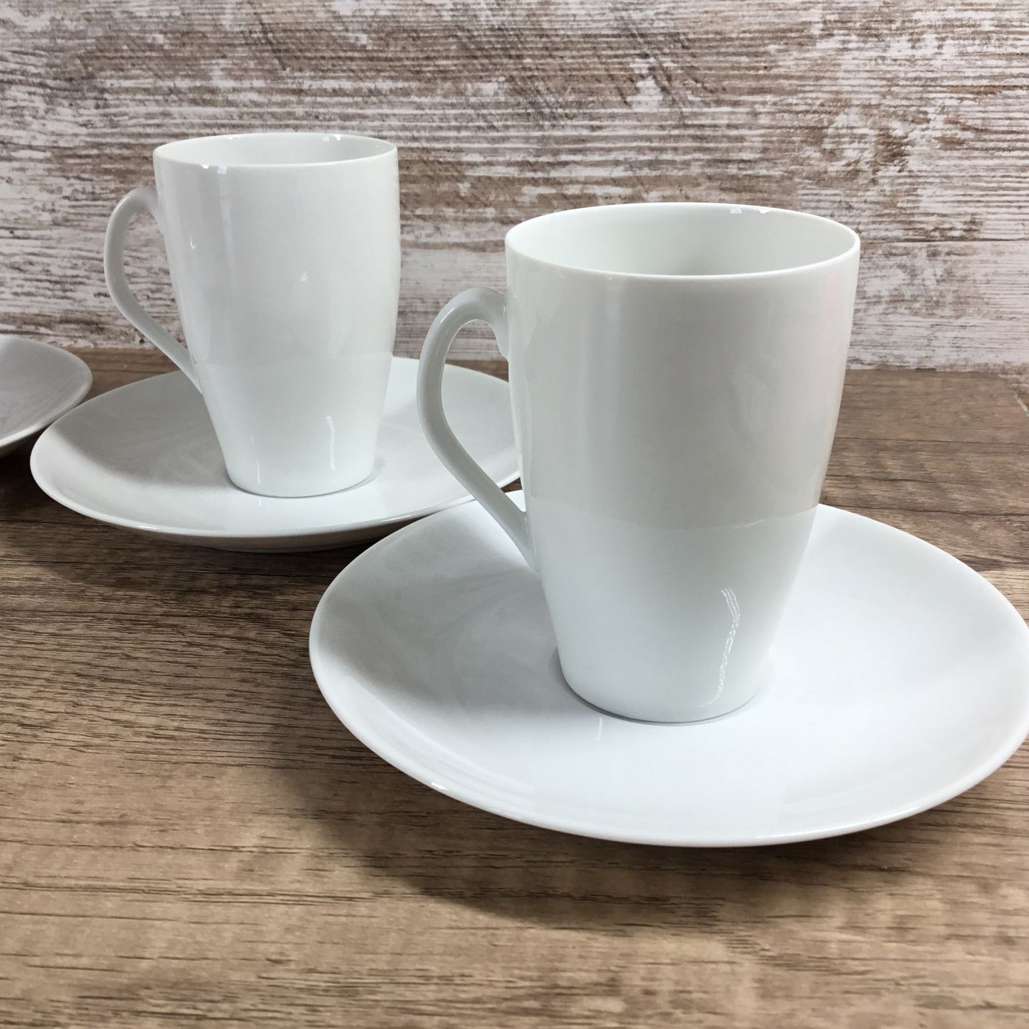 Mosa Select White Porcelain Coffee Mugs & Saucers Set of 4 Mid-Century Modern