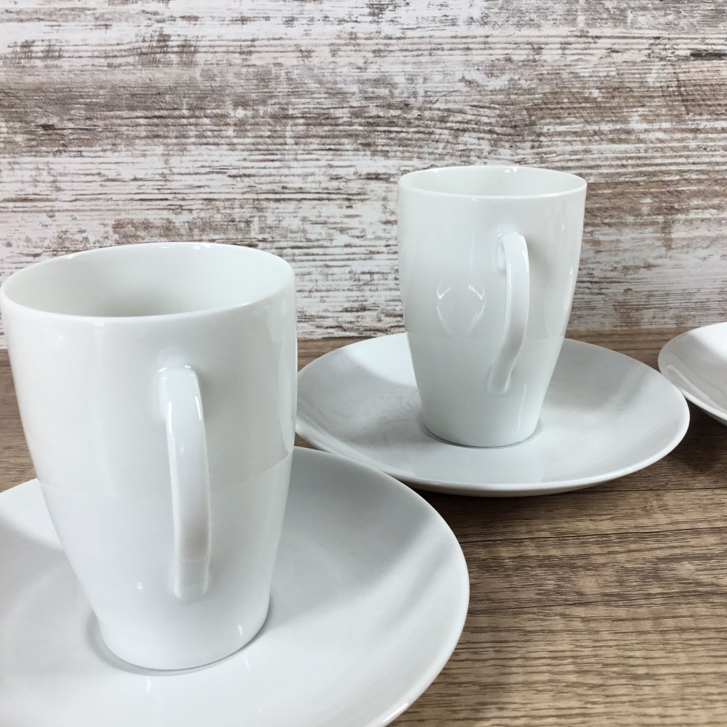 Mosa Select White Porcelain Coffee Mugs & Saucers Set of 4 Mid-Century Modern