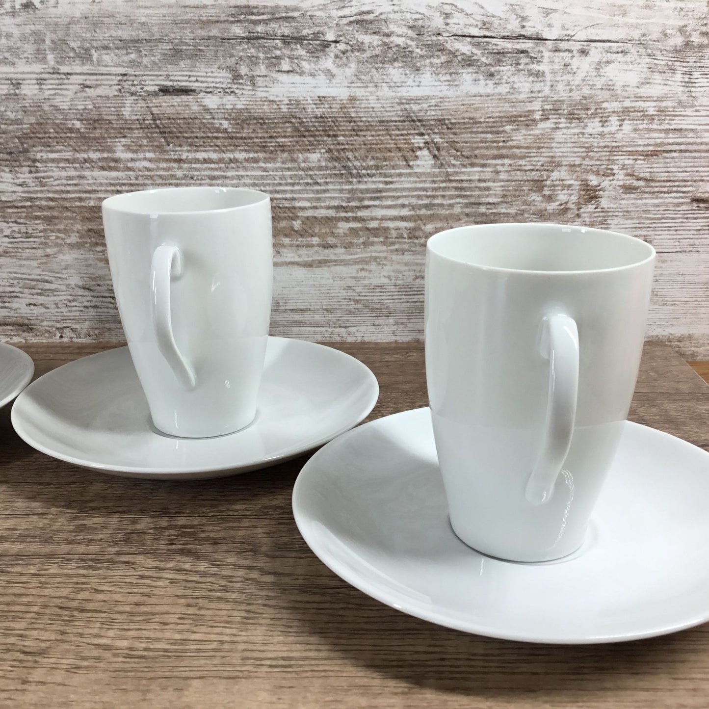 Mosa Select White Porcelain Coffee Mugs & Saucers Set of 4 Mid-Century Modern