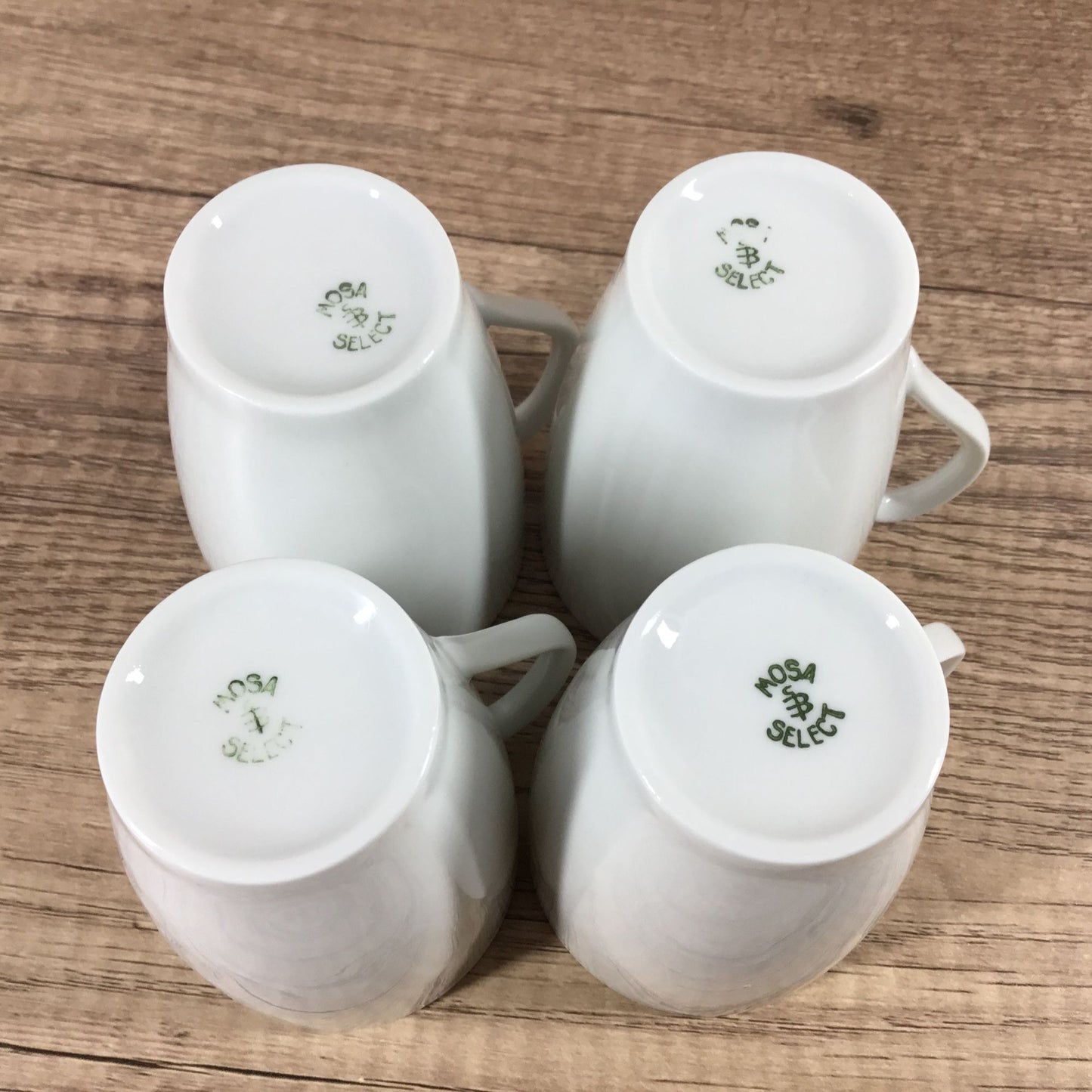Mosa Select White Porcelain Coffee Mugs & Saucers Set of 4 Mid-Century Modern