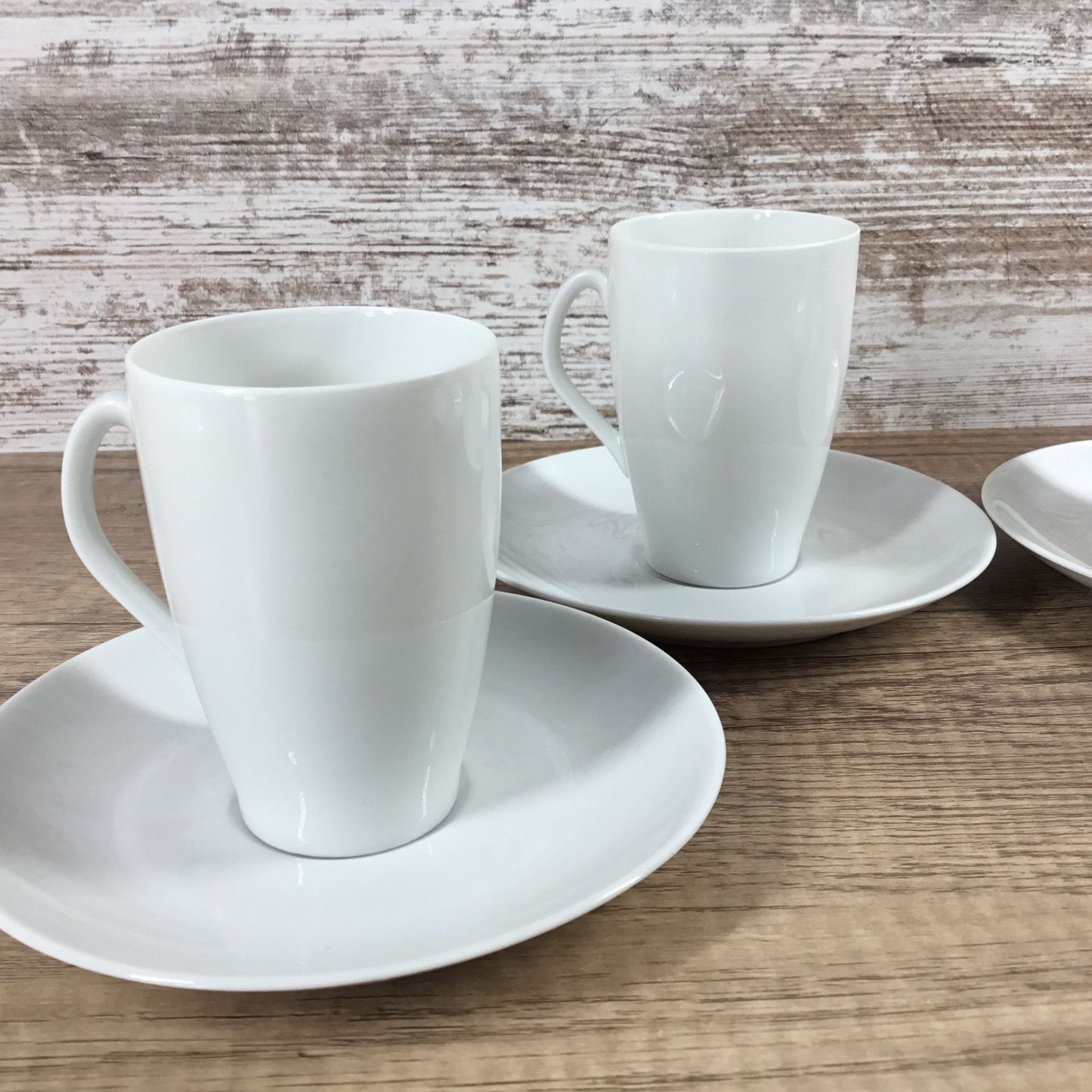 Mosa Select White Porcelain Coffee Mugs & Saucers Set of 4 Mid-Century Modern
