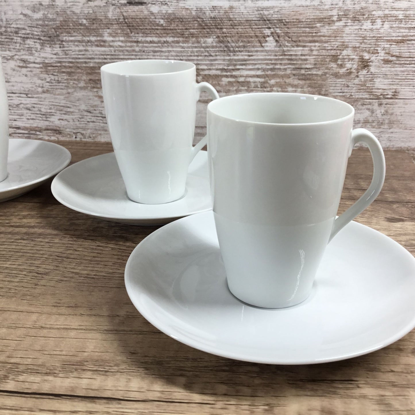 Mosa Select White Porcelain Coffee Mugs & Saucers Set of 4 Mid-Century Modern