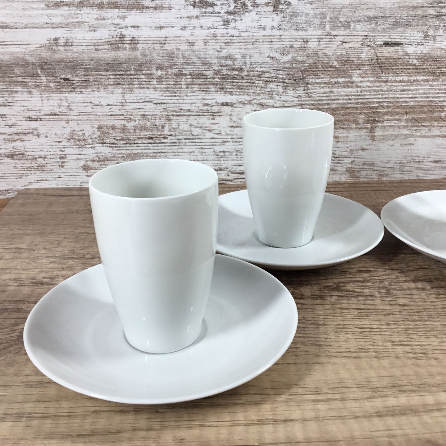 Mosa Select White Porcelain Coffee Mugs & Saucers Set of 4 Mid-Century Modern