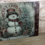 Rustic Snowman Merry Christmas Glass Cutting Board