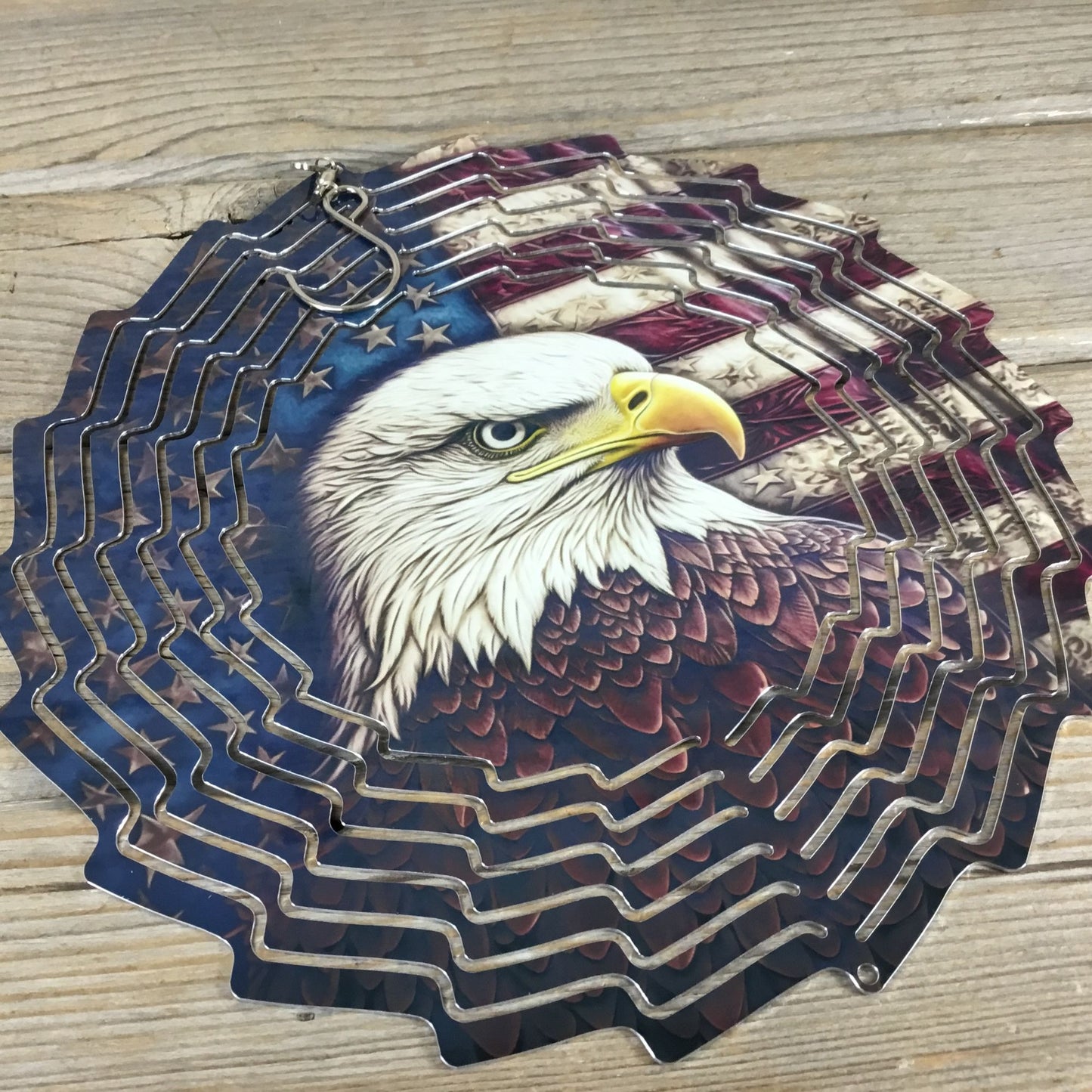 Bald Eagle American Flag Wind Spinner 10"