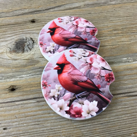 Male Cardinal with Flowers Car Coasters