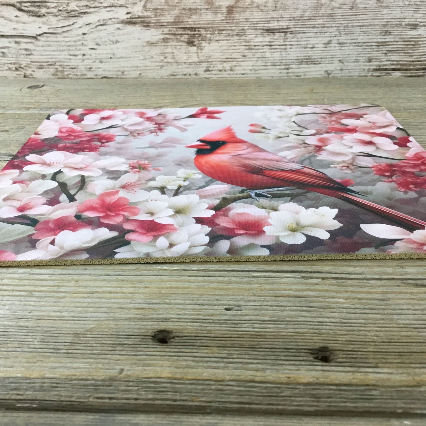 Male Cardinal and Flowers Mousepad