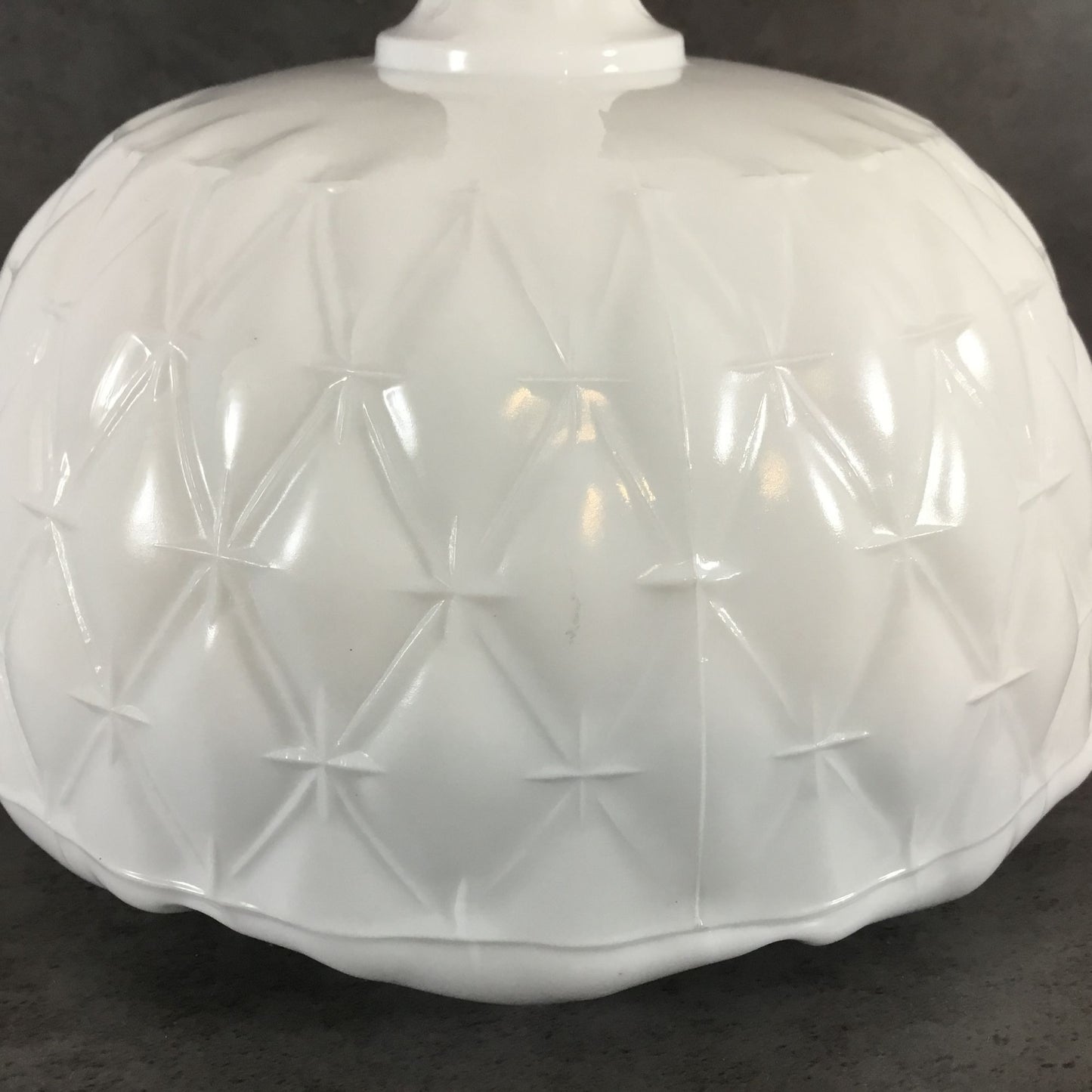 Indiana Glass Milk Glass Pedestal Compote Star Quilt Duette Pattern 9" tall