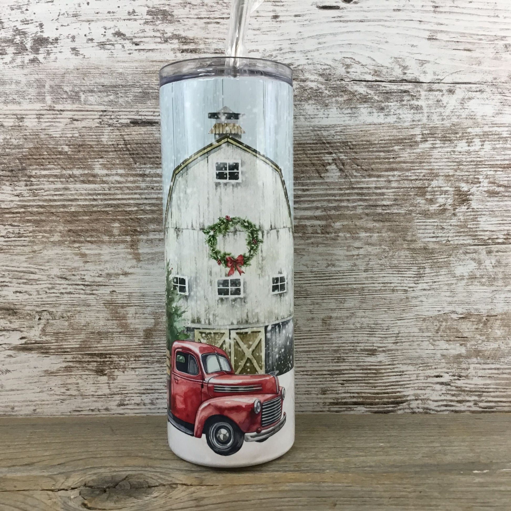 Red Truck Winter Farm 20 oz Skinny Tumbler