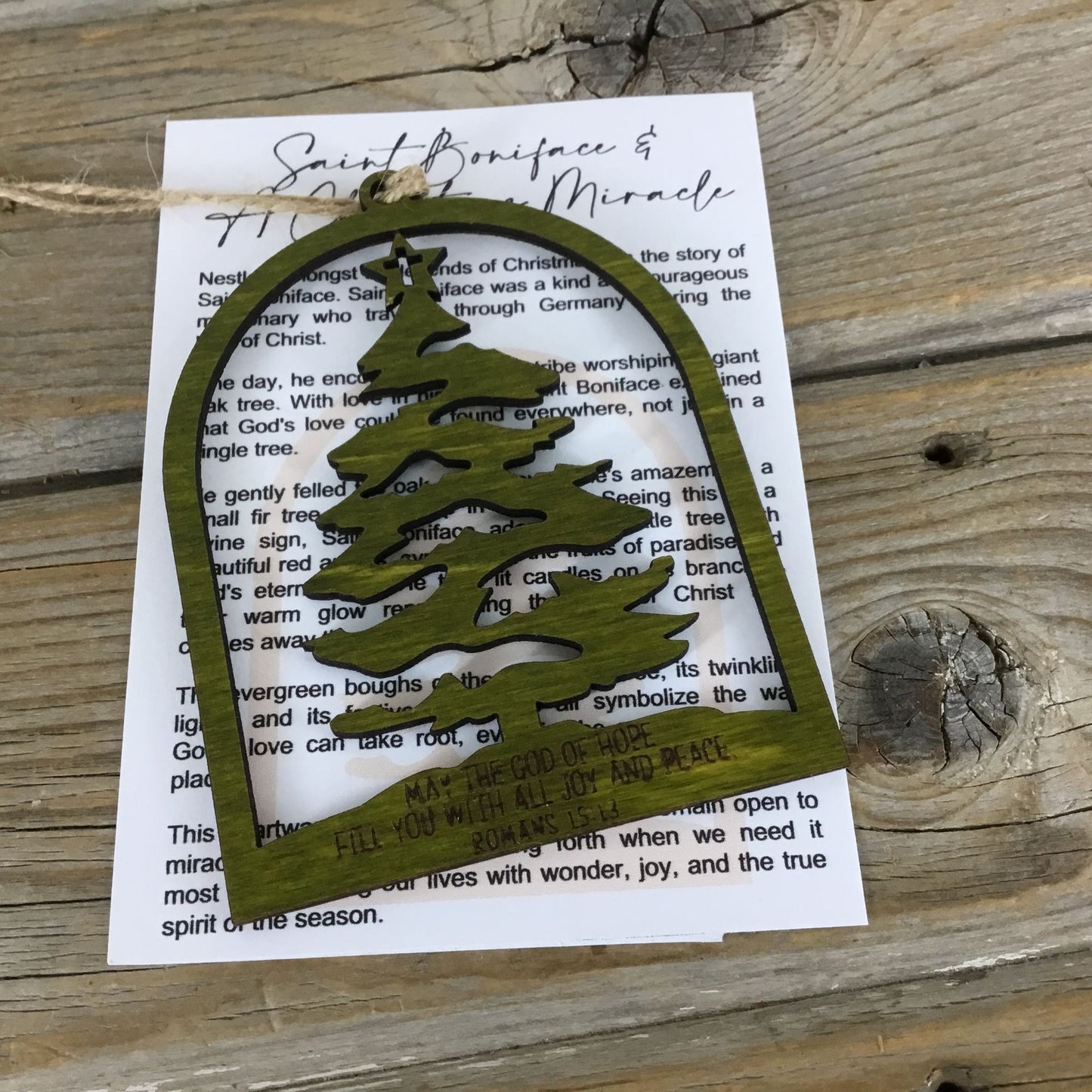 Christmas Tree Story Card Ornament Saint Boniface Miracle