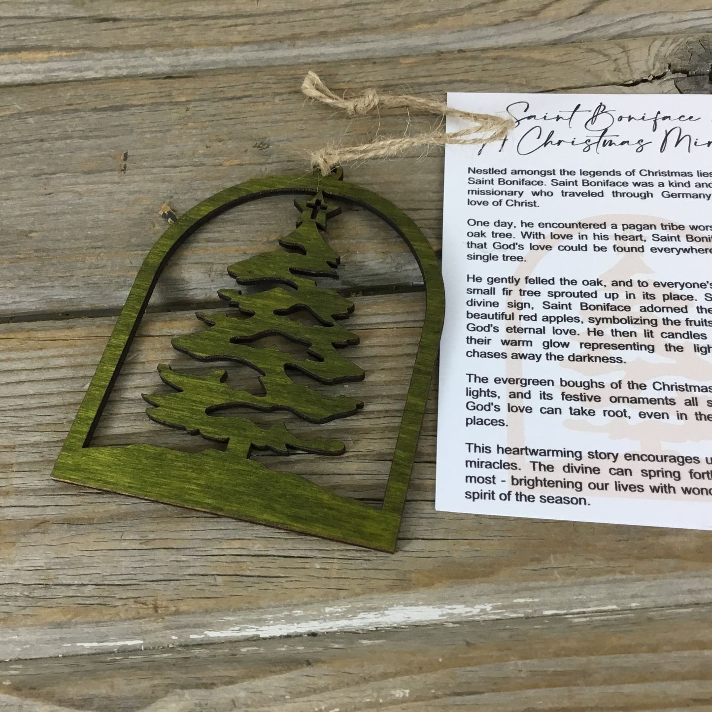 Christmas Tree Story Card Ornament Saint Boniface Miracle