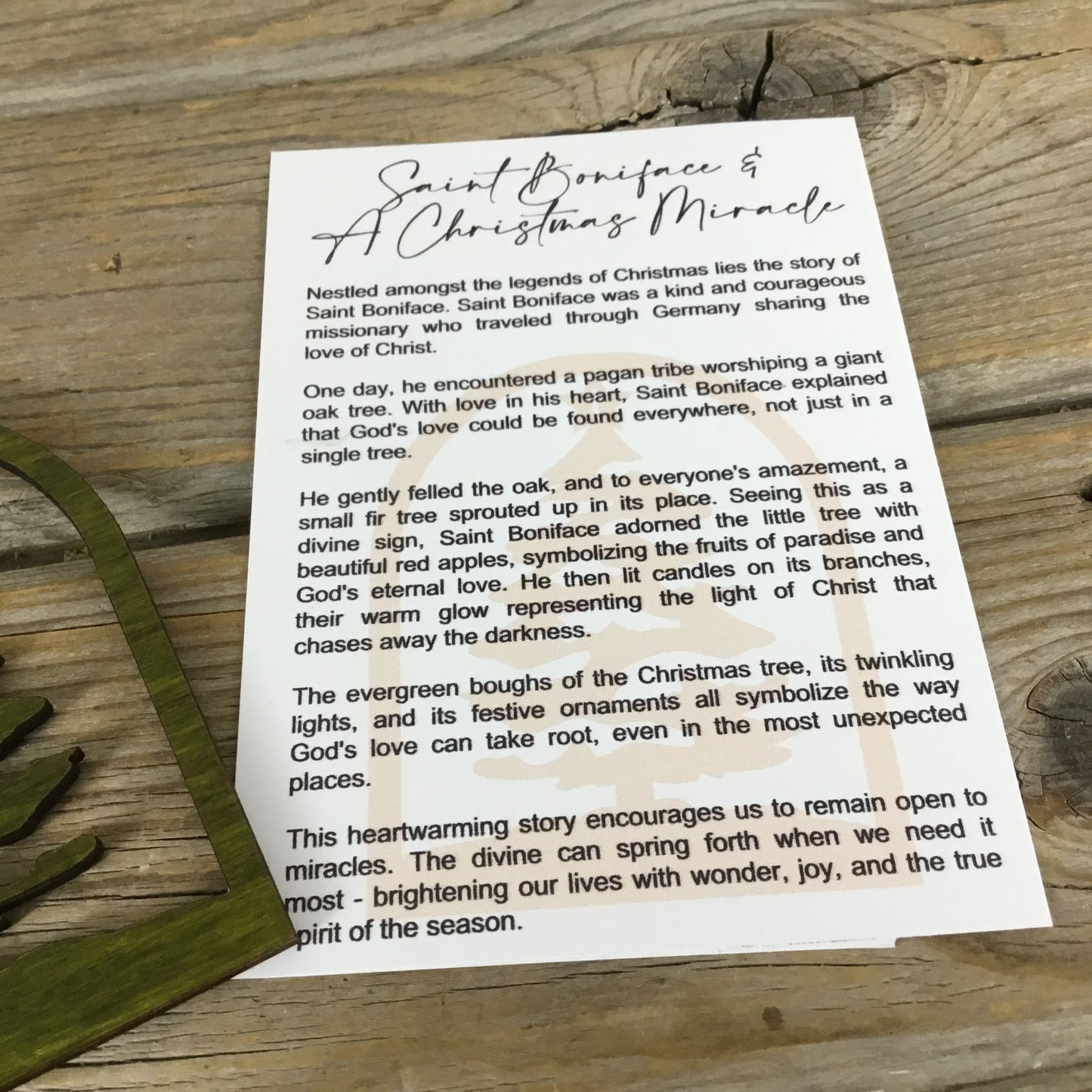Christmas Tree Story Card Ornament Saint Boniface Miracle