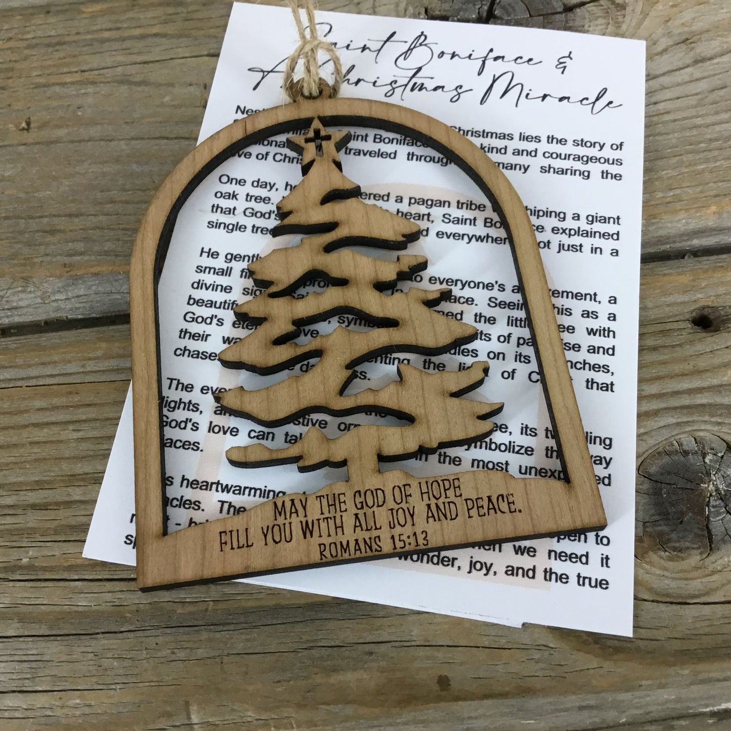 Christmas Tree Story Card Ornament Saint Boniface Miracle