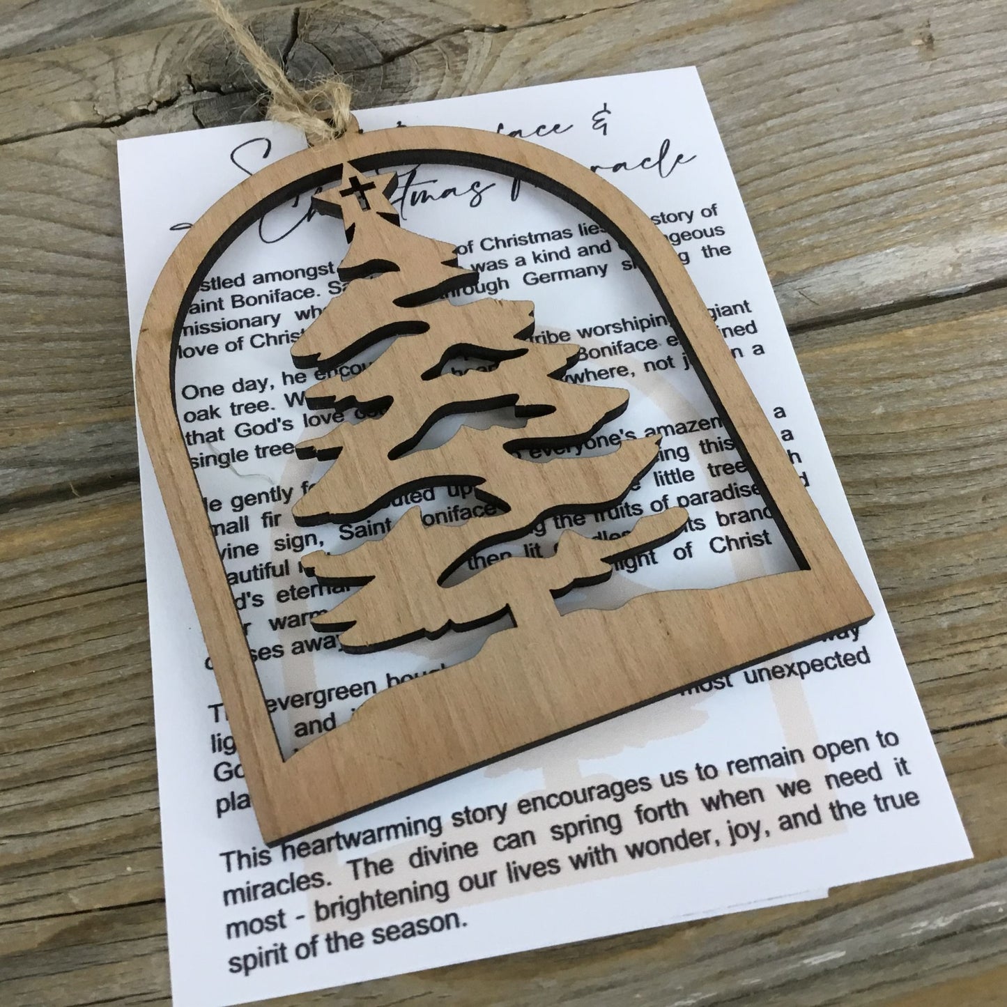 Christmas Tree Story Card Ornament Saint Boniface Miracle