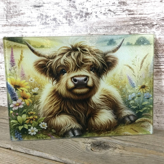 Highland Cow Glass Cutting Board