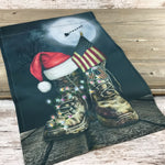Christmas Military Boots Garden Flag - Honoring Heroes with Santa's Blessings