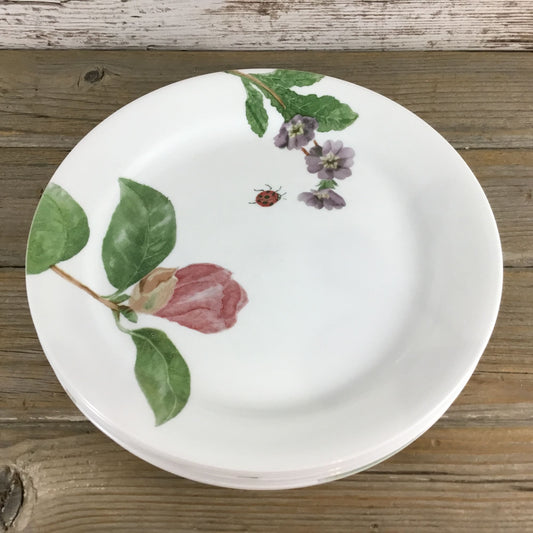 Set of 4 Corelle Vitrelle Camellia 9" Luncheon Plates Flowers and Ladybugs