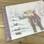 Highland Cow Winter Glass Cutting Board