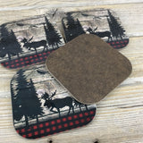 Moose Buffalo Plaid Set of 4 Hardboard Coasters