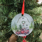 Red Truck Winter Farm Christmas Ornament