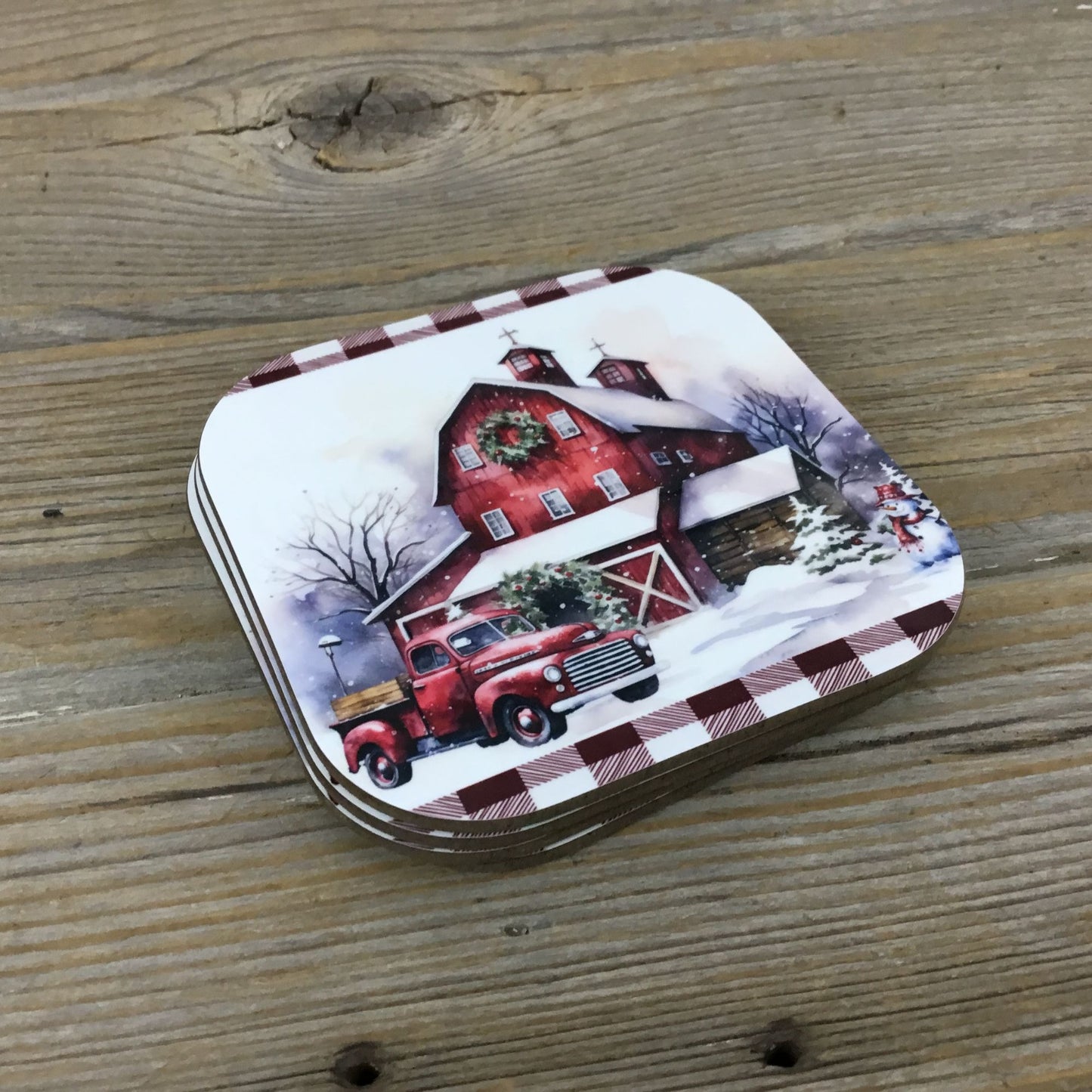 Red Truck Christmas on the Farm Set of 4 Hardboard Coasters