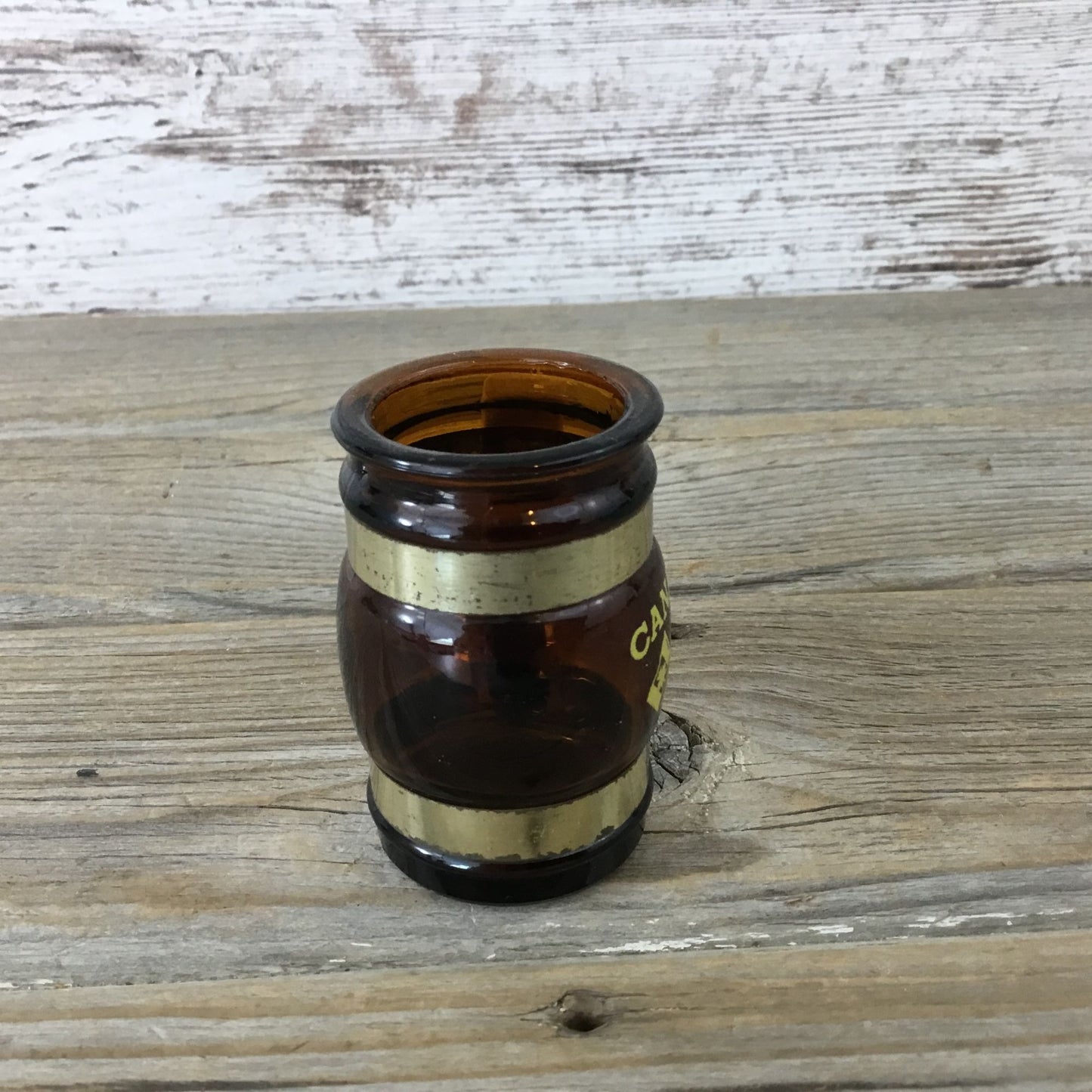 Vintage Brown Glass Canada Mini Mug Stein Shot Glass With Wooden Handle