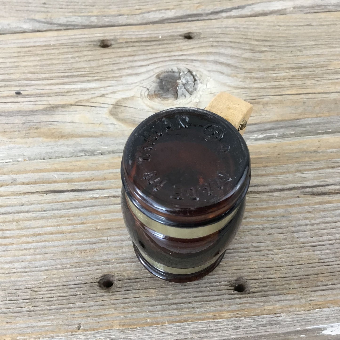 Vintage Brown Glass Canada Mini Mug Stein Shot Glass With Wooden Handle