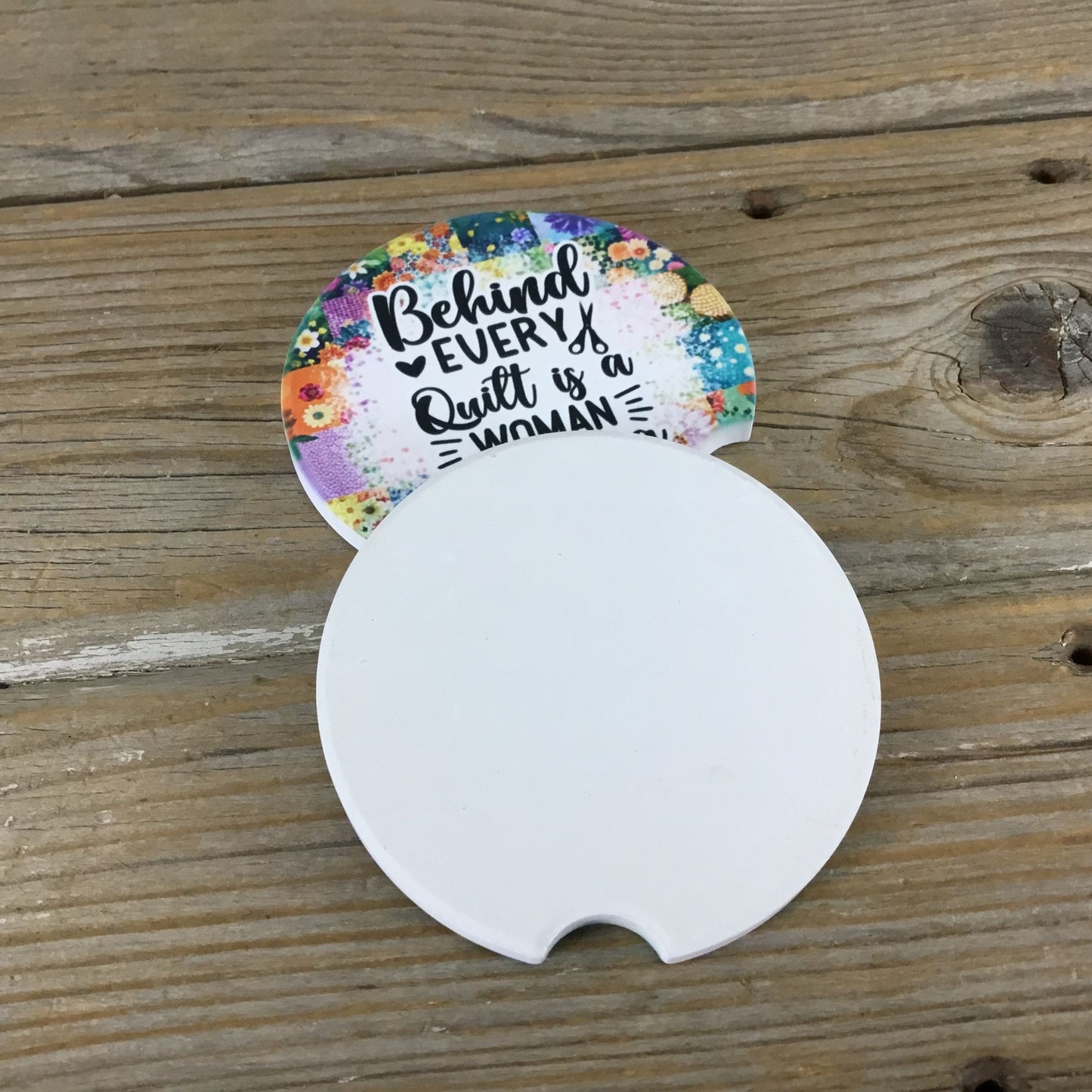 Behind Every Quilt is a Woman Ignoring Her Chores Set of 2 Sandstone Car Coasters