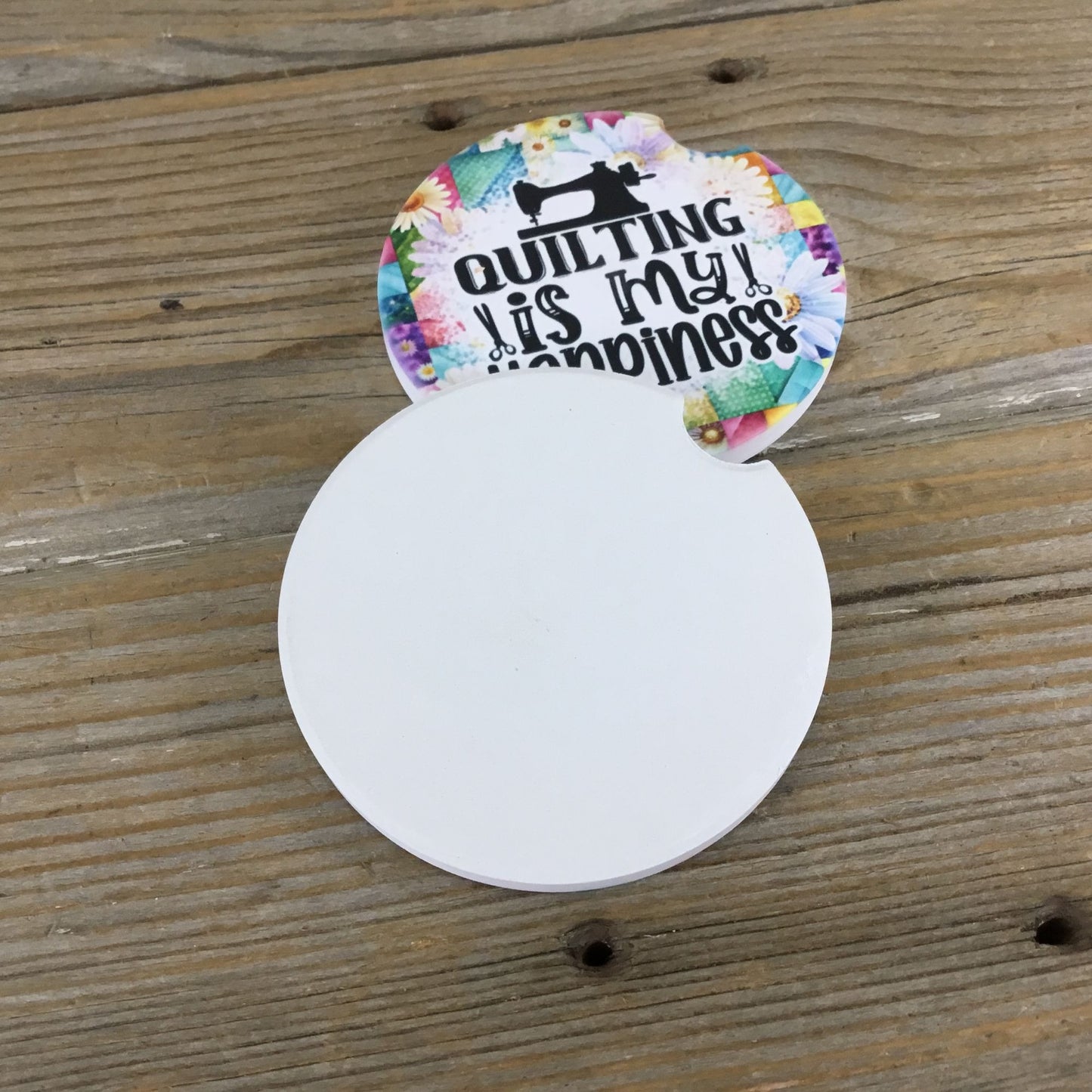Quilting is My Happiness Set of 2 Sandstone Car Coasters