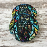 Owl Faux Stained Glass Car Coasters - Set of 2