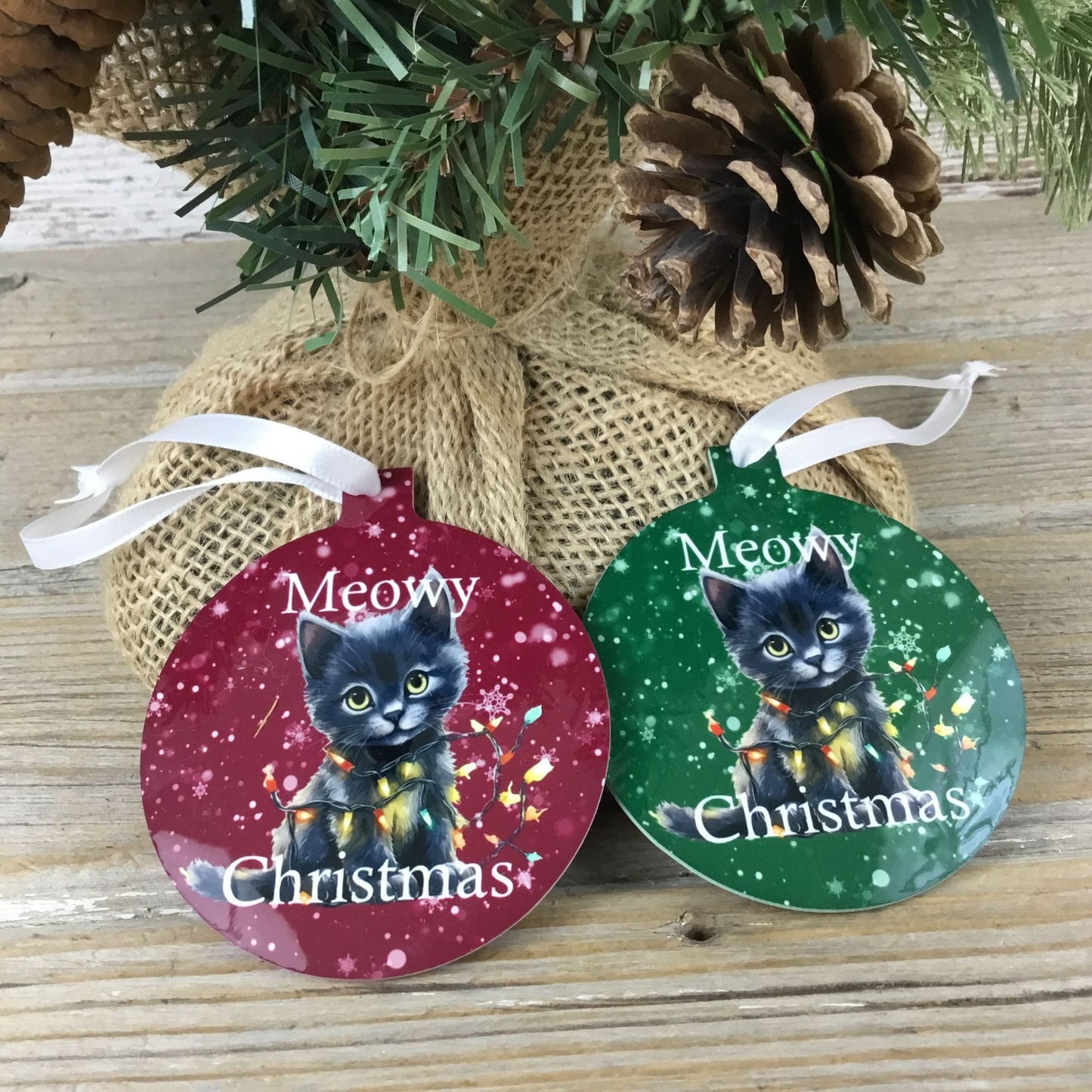 Black Cat Meowy Christmas Ornament Double Sided