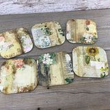 Vintage Paper and Florals Hardboard Coasters - 4" x 4" Set of 6