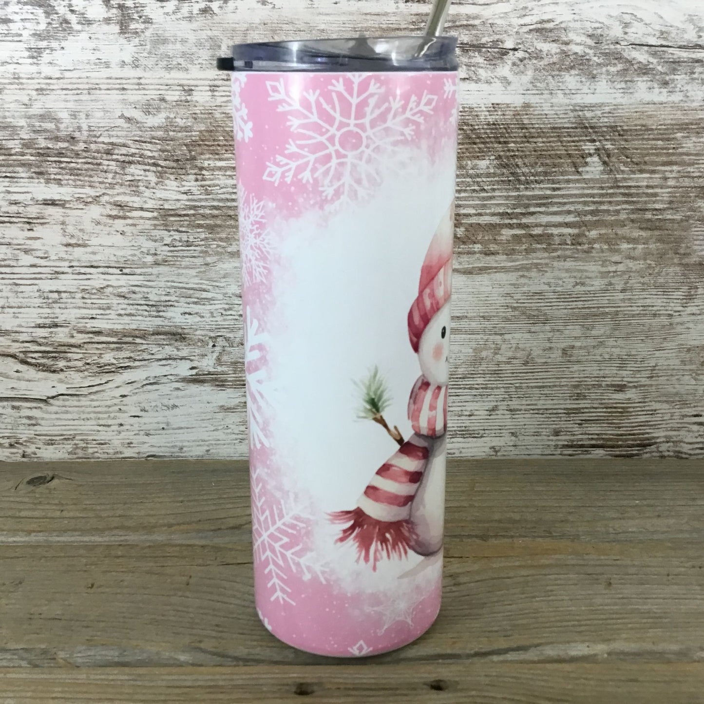 Pretty in Pink Snowman 20 oz Skinny Tumbler