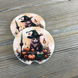 Cat Witch Halloween Car Coasters