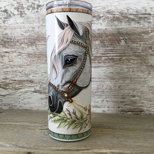 OOPS Horse Paper Quilling Art 20 oz Skinny Tumbler with Lid and Straw